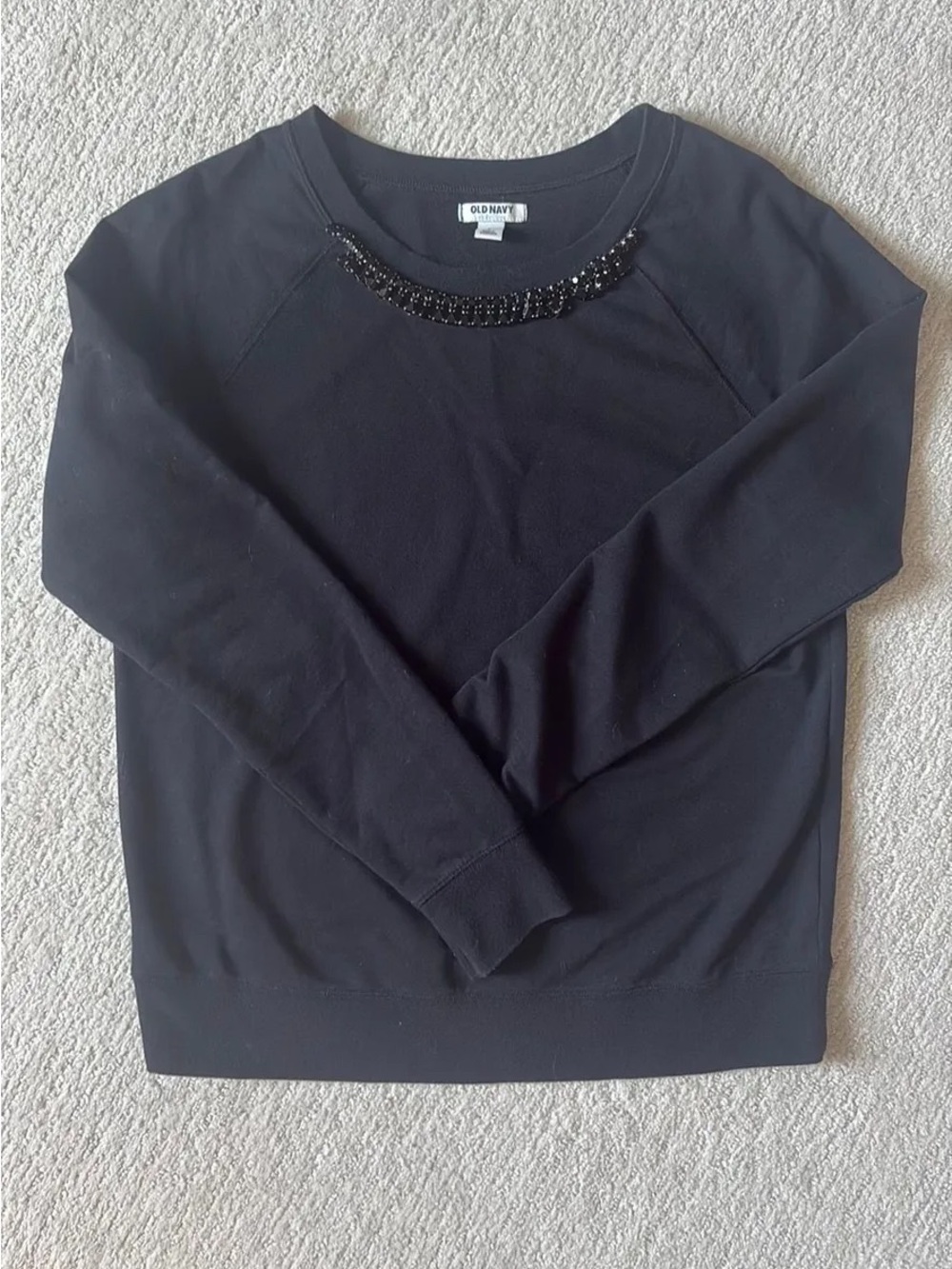 Old Navy Black Crewneck Sweater with Beaded Neckline